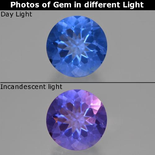 فلوريت متغير اللون طبيعي بلون أزرق داكن، وزن ‎13.98‎ قيراط، شكل دائري، مقاس ‎14.98‎ مم