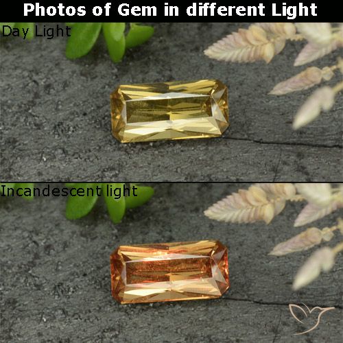 0.62ct طبيعي أصفر ذهبي عقيق متغير اللون, قص الزمرد, VVS-VS
