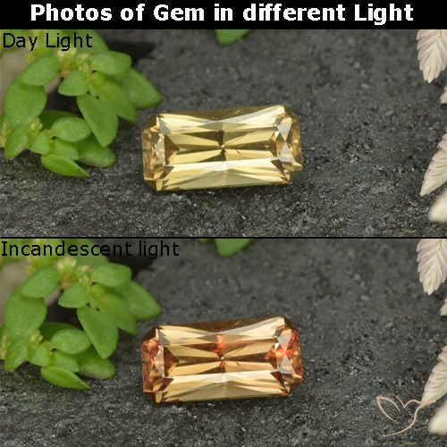 0.72ct طبيعي أصفر ذهبي عقيق متغير اللون, قص الزمرد, قليلا جدا