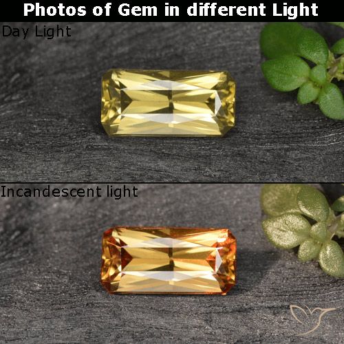 0.69ct طبيعي أصفر ذهبي عقيق متغير اللون, قص الزمرد, VVS-VS