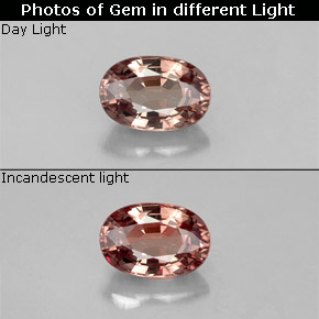 جارنيت متغير اللون طبيعي بلون وردي بني إلى أحمر، وزن ‎0.71‎ قيراط، شكل بيضاوى، مقاس ‎6.1x4.2‎ مم