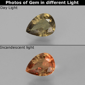 عقيق متغير اللون أخضر إلى أحمر وردي طبيعي، شكل الكمثرى، 0.73 قيراط، قليلا جدا