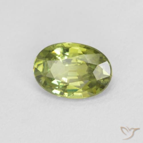 عقيق الديمانتويد Medium Light Green طبيعي، بيضوي، 0.60 قيراط، قليلا جدا