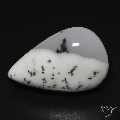 11.43ct طبيعي أبيض مع أسود عقيق شجيري, شكل الكمثرى, نصف شفاف