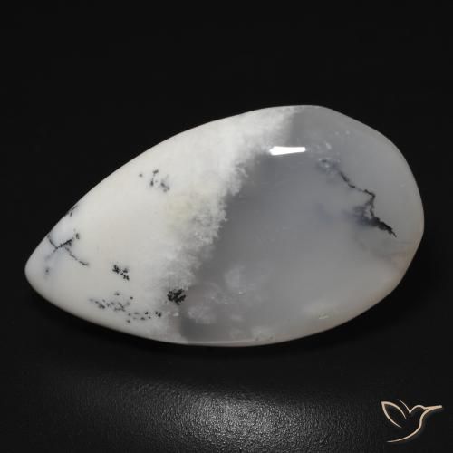 11.48ct طبيعي أبيض مع أسود عقيق شجيري, شكل الكمثرى, نصف شفاف