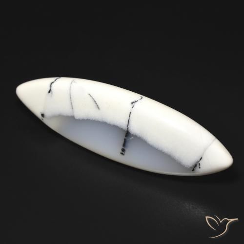 19.93ct طبيعي أبيض مع أسود عقيق شجيري, ماركيز, نصف شفاف