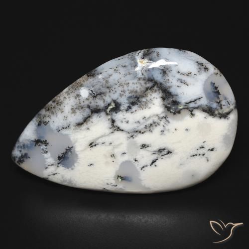 31.64ct طبيعي أبيض مع أسود عقيق شجيري, شكل الكمثرى, غير شفاف
