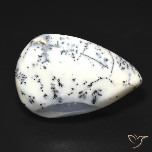 9.07ct طبيعي أبيض مع أسود عقيق شجيري, شكل الكمثرى, نصف شفاف