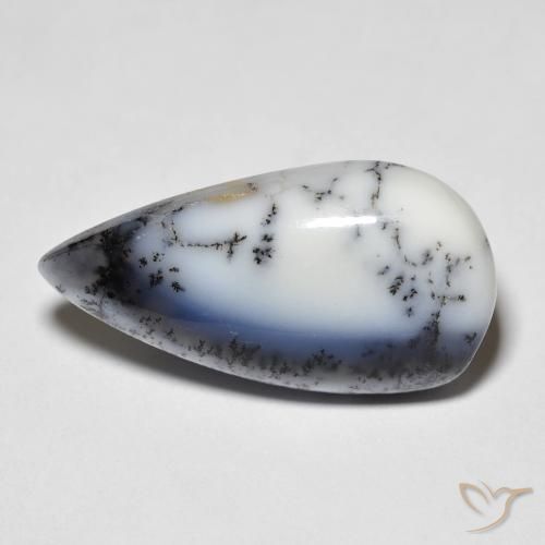 7.44ct طبيعي أبيض مع أسود عقيق شجيري, شكل الكمثرى, نصف شفاف
