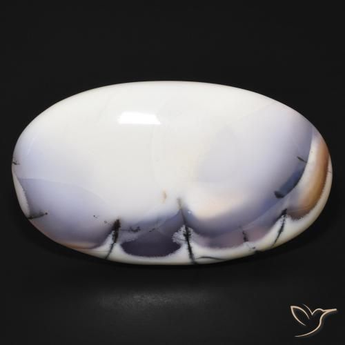 98.41ct طبيعي أبيض مع أسود عقيق شجيري, بيضوي, غير شفاف