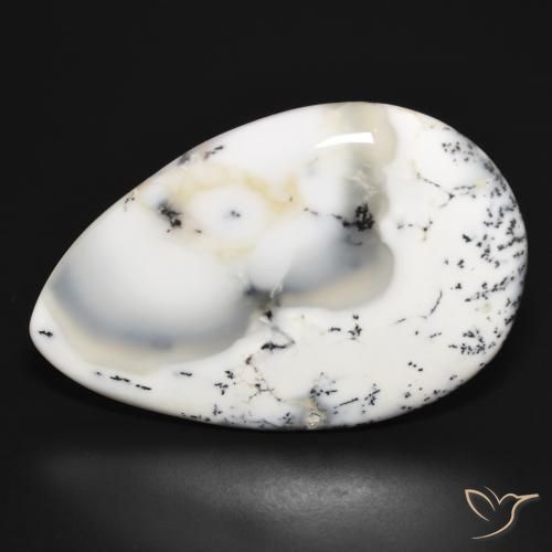 37.20ct طبيعي أبيض مع أسود عقيق شجيري, شكل الكمثرى, غير شفاف