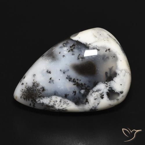 23.36ct طبيعي أبيض مع أسود عقيق شجيري, شكل الكمثرى, غير شفاف