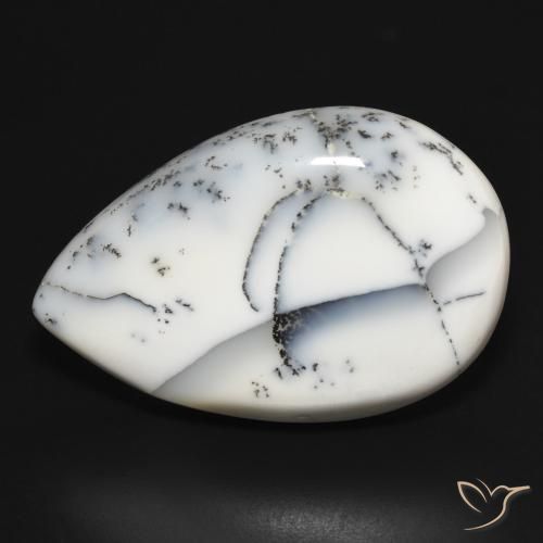 32.78ct طبيعي أبيض مع أسود عقيق شجيري, شكل الكمثرى, غير شفاف