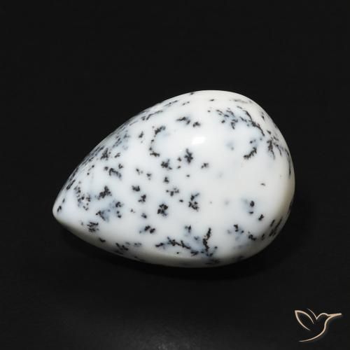 4.41ct طبيعي أبيض مع أسود عقيق شجيري, شكل الكمثرى, غير شفاف