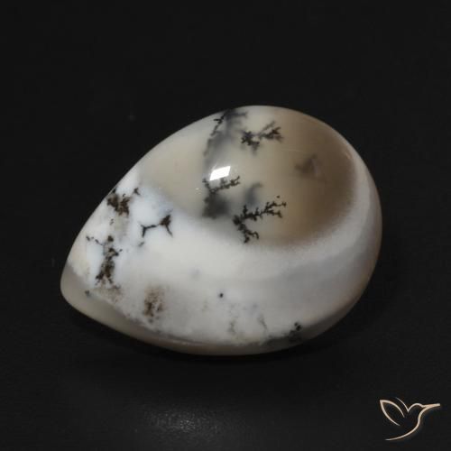 7.15ct طبيعي أبيض مع أسود عقيق شجيري, شكل الكمثرى, غير شفاف