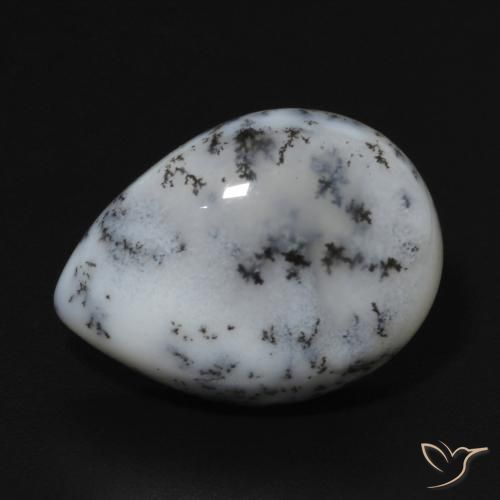 6.84ct طبيعي أبيض مع أسود عقيق شجيري, شكل الكمثرى, غير شفاف