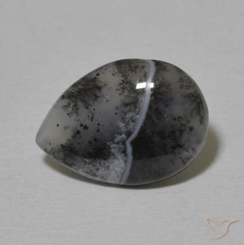 3.76ct طبيعي أبيض مع أسود عقيق شجيري, شكل الكمثرى, غير شفاف