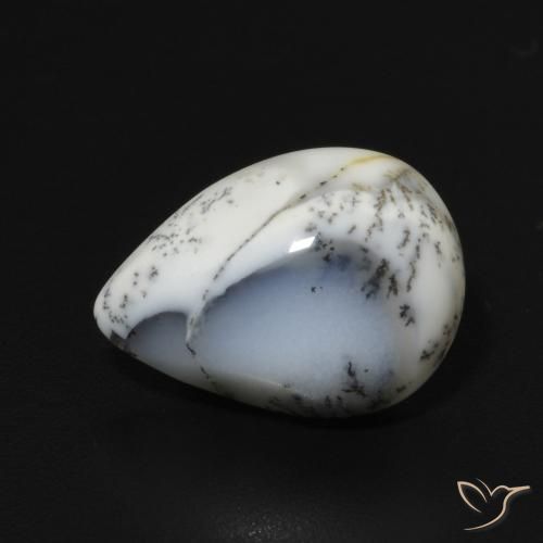 3.22ct طبيعي أبيض مع أسود عقيق شجيري, شكل الكمثرى, غير شفاف