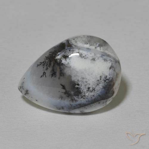 8.42ct طبيعي أبيض مع أسود عقيق شجيري, شكل الكمثرى, غير شفاف