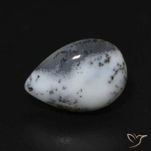3.07ct طبيعي أبيض مع أسود عقيق شجيري, شكل الكمثرى, غير شفاف