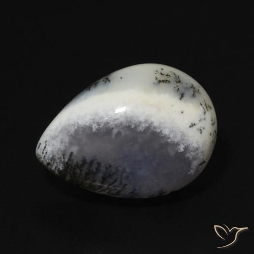 4.92ct طبيعي أبيض مع أسود عقيق شجيري, شكل الكمثرى, غير شفاف