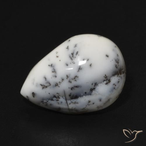 4.74ct طبيعي أبيض مع أسود عقيق شجيري, شكل الكمثرى, غير شفاف