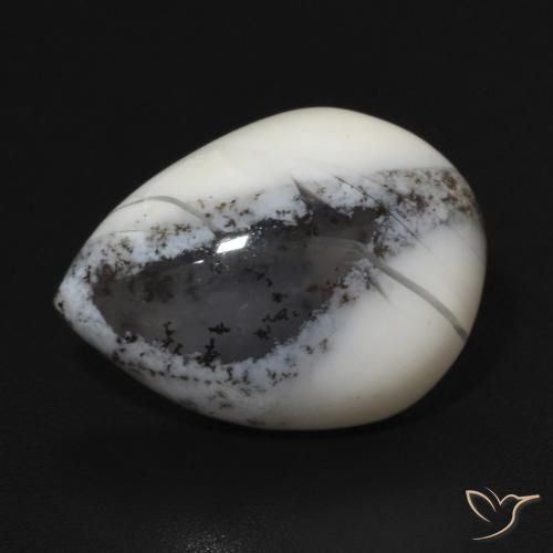 6.45ct طبيعي أبيض مع أسود عقيق شجيري, شكل الكمثرى, غير شفاف