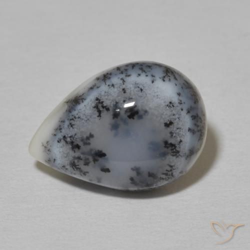4.51ct طبيعي أبيض مع أسود عقيق شجيري, شكل الكمثرى, غير شفاف