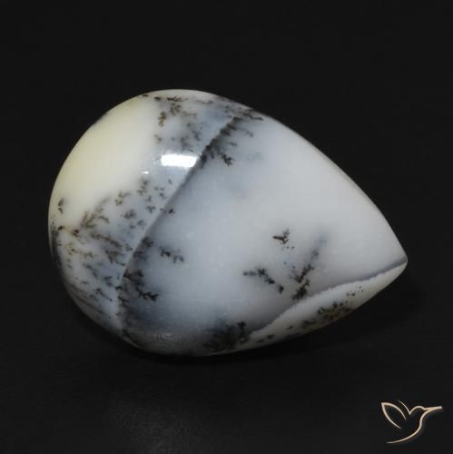 7.64ct طبيعي أبيض مع أسود عقيق شجيري, شكل الكمثرى, غير شفاف