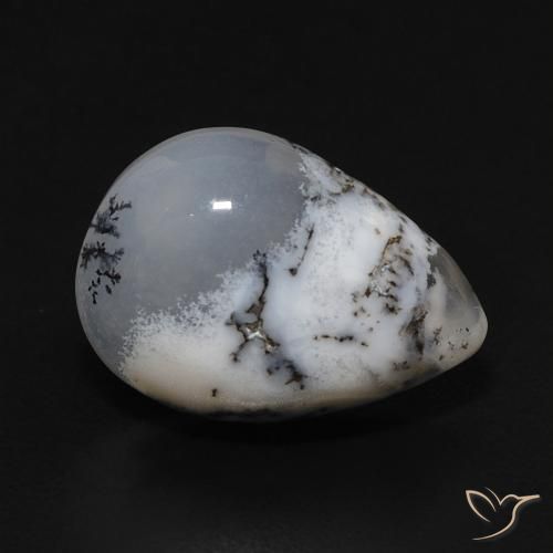 3.99ct طبيعي أبيض مع أسود عقيق شجيري, شكل الكمثرى, غير شفاف