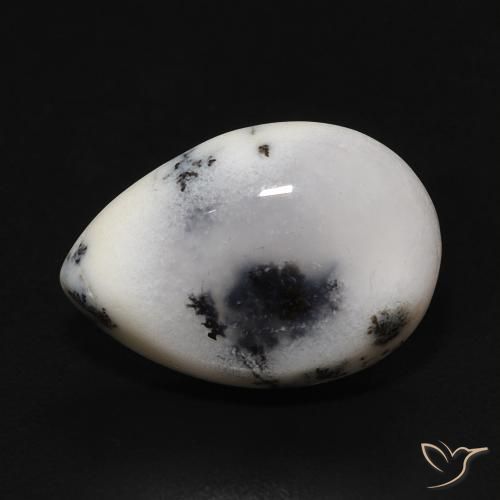3.93ct طبيعي أبيض مع أسود عقيق شجيري, شكل الكمثرى, غير شفاف