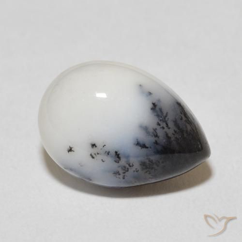 4.53ct طبيعي أبيض مع أسود عقيق شجيري, شكل الكمثرى, غير شفاف