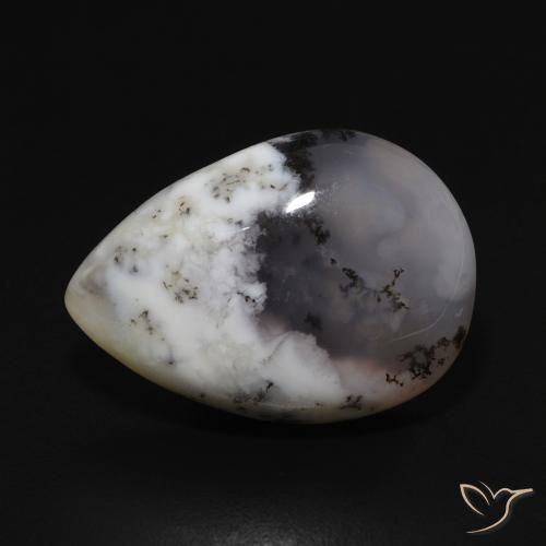 8.59ct طبيعي أبيض مع أسود عقيق شجيري, شكل الكمثرى, غير شفاف