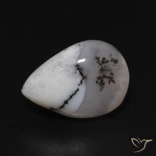 3.35ct طبيعي أبيض مع أسود عقيق شجيري, شكل الكمثرى, غير شفاف