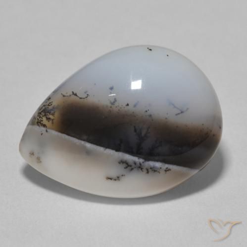 8.72ct طبيعي أبيض مع أسود عقيق شجيري, شكل الكمثرى, غير شفاف