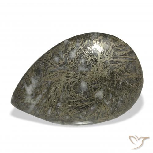 38.41ct طبيعي برونزى مسود Feather Pyrite, شكل الكمثرى, غير شفاف