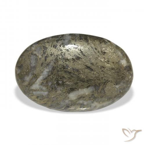 32.77ct طبيعي أسود مع برونزى Feather Pyrite, بيضوي, غير شفاف