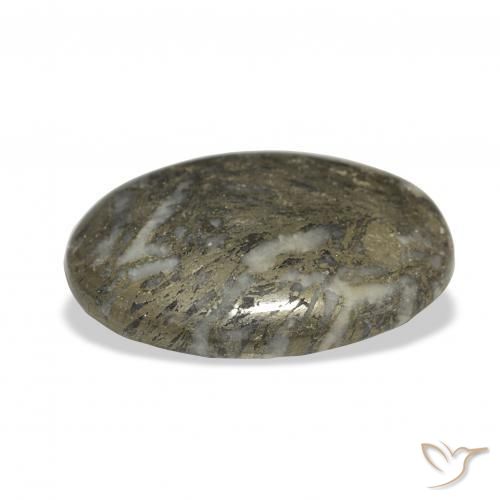 Feather Pyrite أسود مع برونزى طبيعي، بيضوي، 32.77 قيراط، غير شفاف