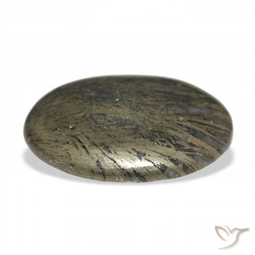 Feather Pyrite أسود مع برونزى طبيعي، بيضوي، 36.00 قيراط، غير شفاف