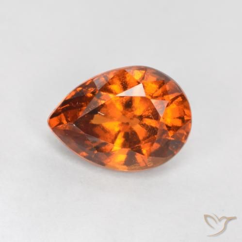 0.87ct طبيعي برتقالى غامق هيسونيت غارنيت, شكل الكمثرى, قليلا جدا