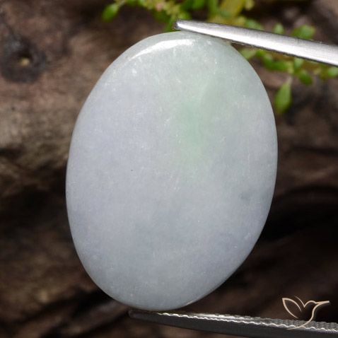 19.20ct طبيعي أبيض رمادى اليشمك, بيضوي, نصف شفاف
