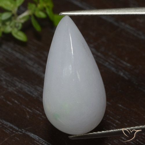 18.10ct طبيعي أبيض رمادى اليشمك, شكل الكمثرى, نصف شفاف