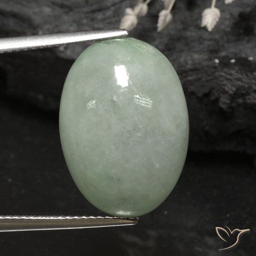 15.21ct طبيعي أخضر طحلبى اليشمك, بيضوي, نصف شفاف