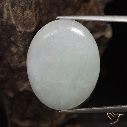 16.93ct طبيعي أخضر رمادى اليشمك, بيضوي, نصف شفاف