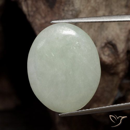 16.46ct طبيعي أخضر رمادى اليشمك, بيضوي, نصف شفاف