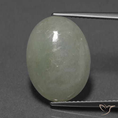 10.09ct طبيعي أخضر رمادى اليشمك, بيضوي, نصف شفاف