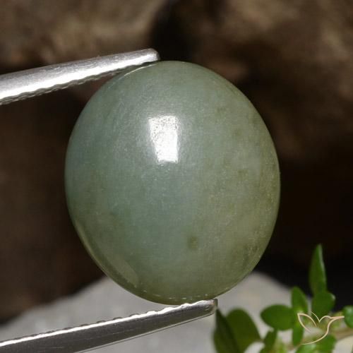 5.81ct طبيعي أخضر متوسط اليشمك, بيضوي, نصف شفاف