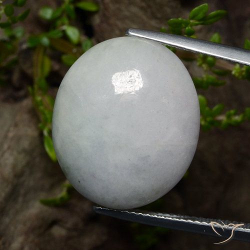 22.14ct طبيعي أبيض رمادى اليشمك, بيضوي, نصف شفاف