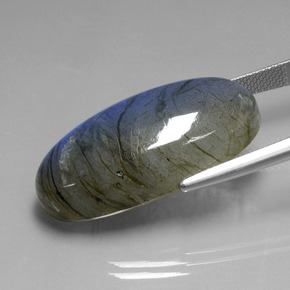 لابرادوريت شين أزرق رمادى طبيعي، قصة بيضاوى، 32.48 قيراط، شفاف