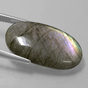 لابرادوريت شين أزرق رمادى طبيعي، قصة بيضاوى، 18.41 قيراط، نصف شفاف
